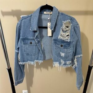 Denim Washed Blue Cropped Jean Jacket